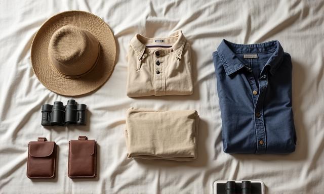 Neatly folded clothes and luxury travel accessories for seniors