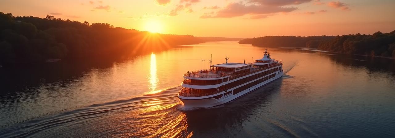 Luxury cruise ship at sunset