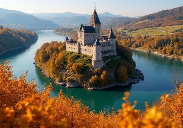 Scenic view of the Rhine river castles